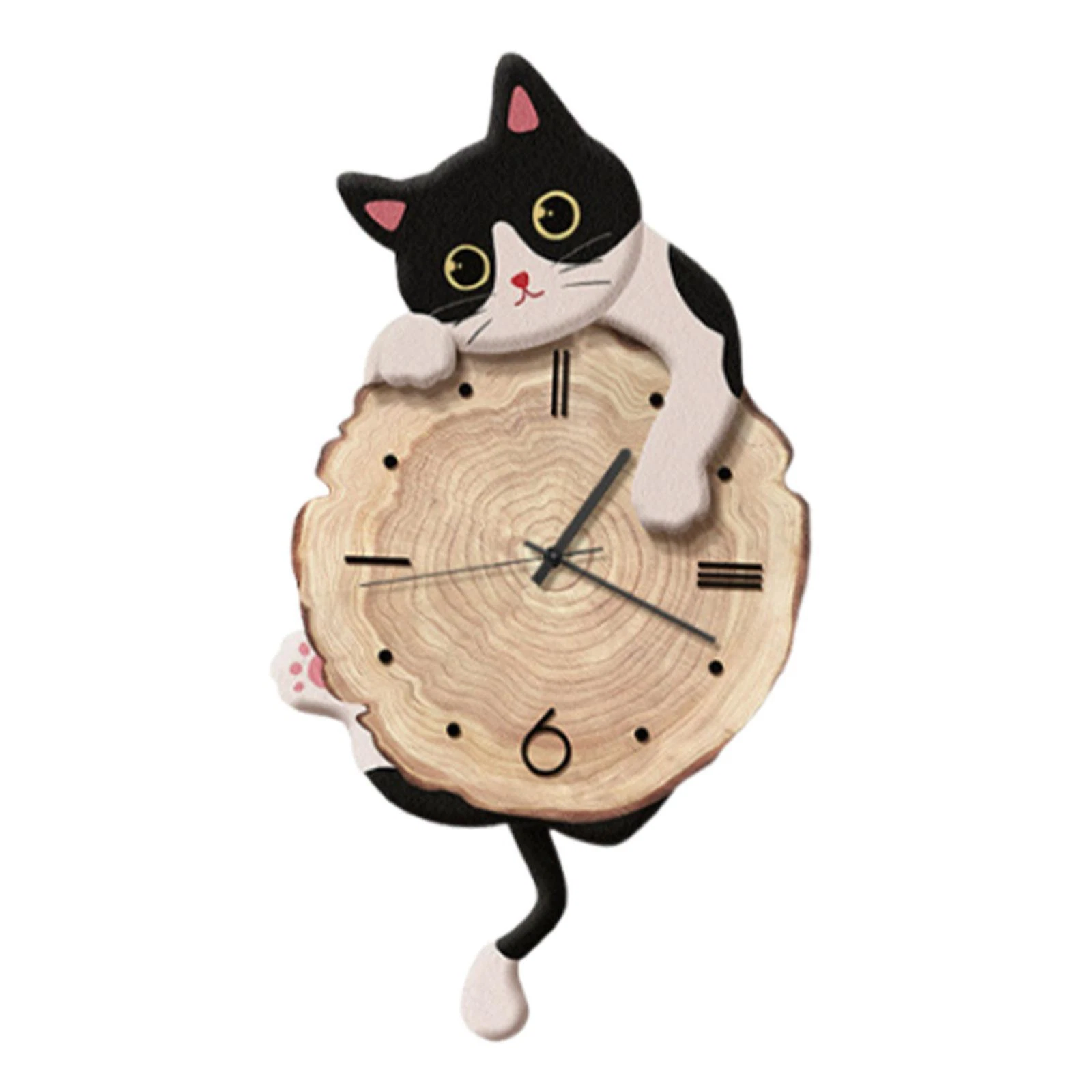Cat Wall Clock Modern with Swinging Tail Silent for Kids Room Bedroom Home Decor