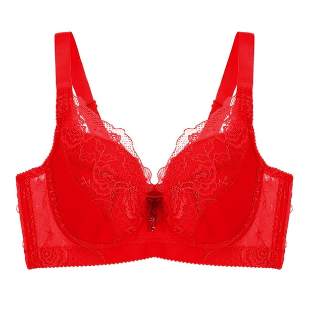 Sports Bras for Women Underwire PushUp Bralettes Solid Print Red 34B
