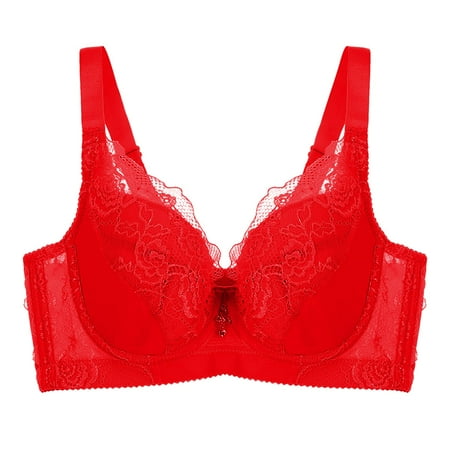 

wofedyo Bras For Women With Steel Rings Large Size Thin Underwear Bra No Sponge Up Support Adjustable Underwear Red 38B
