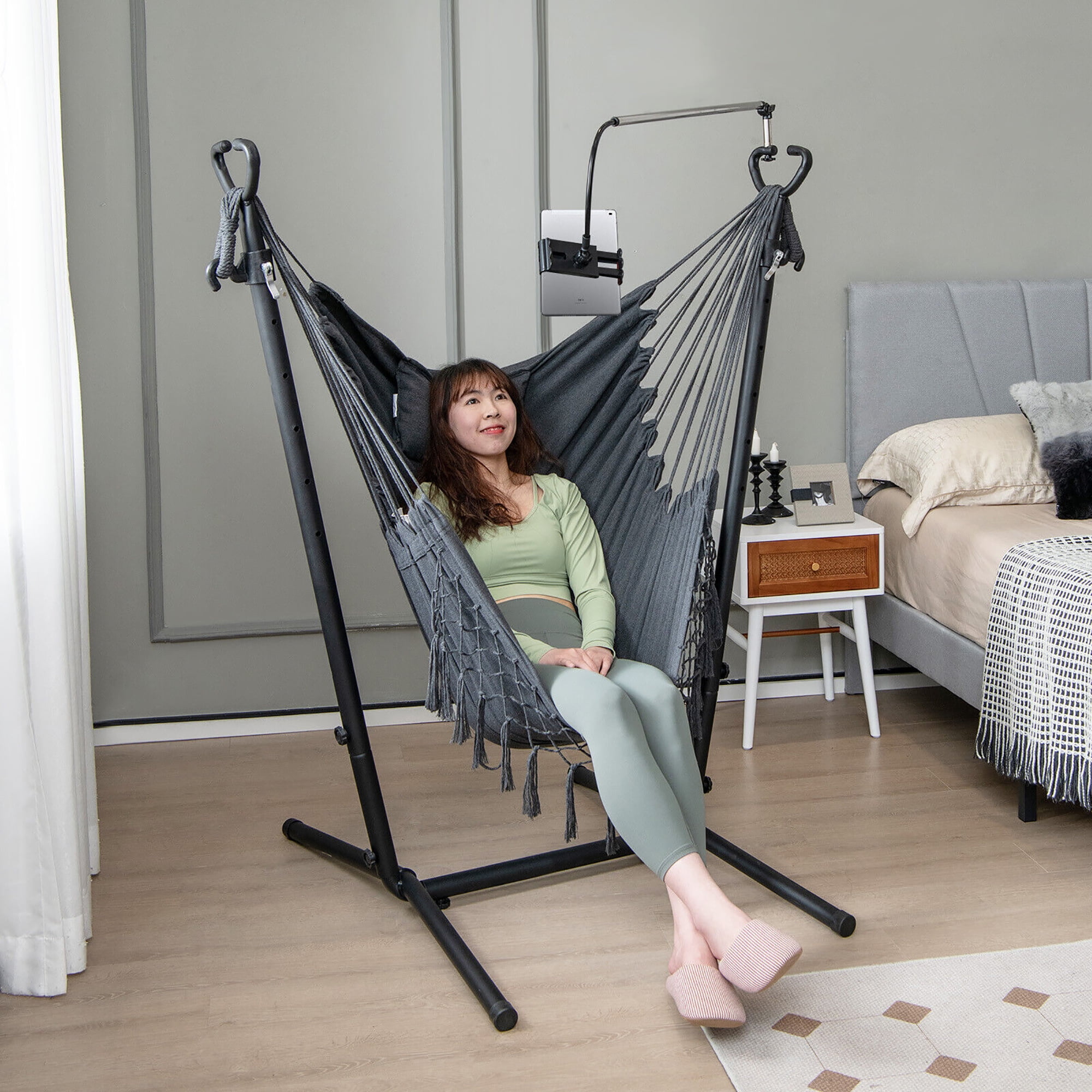 Gymax Boho Hammock Chair with Stand, Hanging Frame, Rope Gymax Boho Hammock Chair with Stand, Hanging Frame, Rope