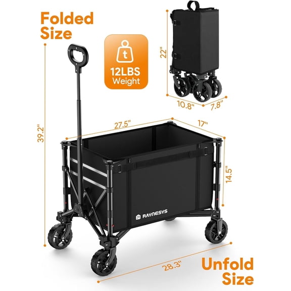3 in 1 Collapsible Wagon Converts to , 220lbs Foldable Wagon Cart with Wheels, 120L Shopping Cart for Groceries Folding Utility Wagon for Beach, Garden, Camping, Sport, Black