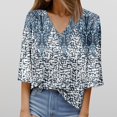 thumbnail image 2 of Gibobby Playera Manga Corta para Mujer Camiseta informal con estampado manga corta y cuello en V para mujer(Azul,XL), 2 of 4