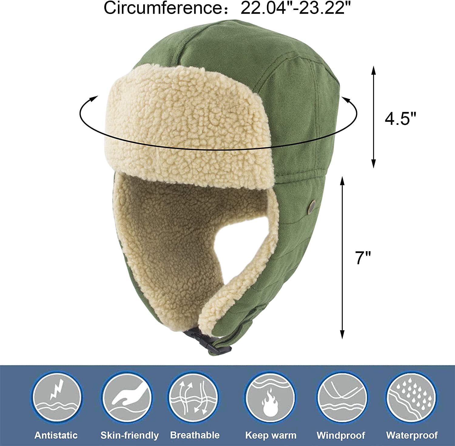 Muryobao Winter Hat Cold Weather Trapper Hat Outdoor Warm Windproof Ski Cap with Ear Flap Trooper Hunting Hats for Men Women Green