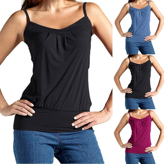 Jinhomg Women's Sleeveless Tank Tops Soft Comfy Chiffon Tunic Blouses Lightweight Casual Solid Spaghetti Strap Spring Summer Tanks Daily Wear Black M