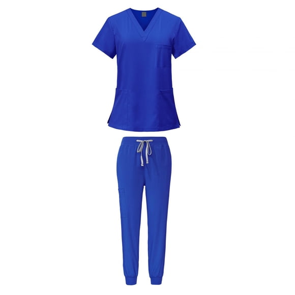 Conjunto médico femenino, ropa de trabajo con bolsillos, pantalones cómodos profesionales, Azul real jinwen Blusa y pantalones médicos