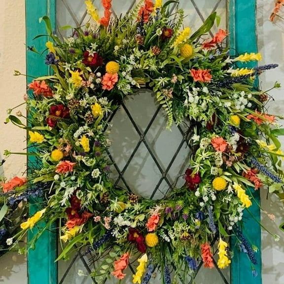 Spring Wreaths for Front Door 15.7in Outside Welcome Weatherproof Greenery All Seasons Round Wreaths,1 x Artificial wreath door decoration