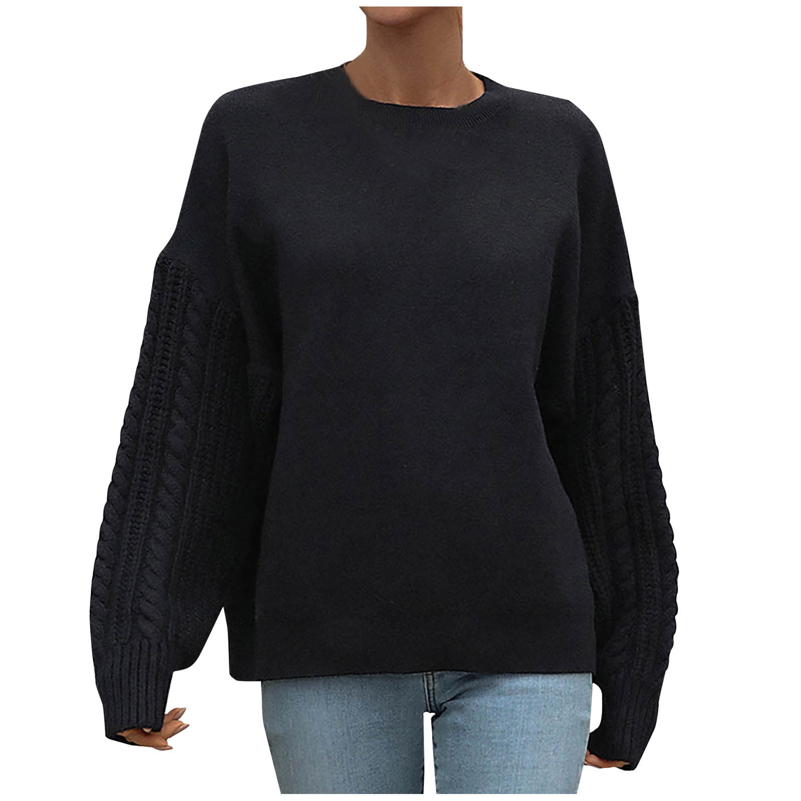 FengLS Women Casual Solid Knitting Thick Needle Twisted Rope Long Sleeve  Round Neck Sweaters Blouse,10-Ladies Clothes-07A#17675 Womens Cloth  MYFWomen 