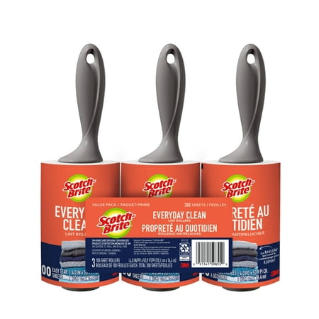 Scotch-Brite Everyday Clean Lint Roller Combo Pack  100 Sheets per Roller  3 Count