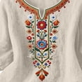 thumbnail image 7 of Favoffer Women's Washed Crinkle Linen Blend Shirt Boho Plus Size Embroidered Tunic 3/4 Sleeve V Neck Loose Peasant Top Elegant Summer Daily Travel Party Blouse, 7 of 7