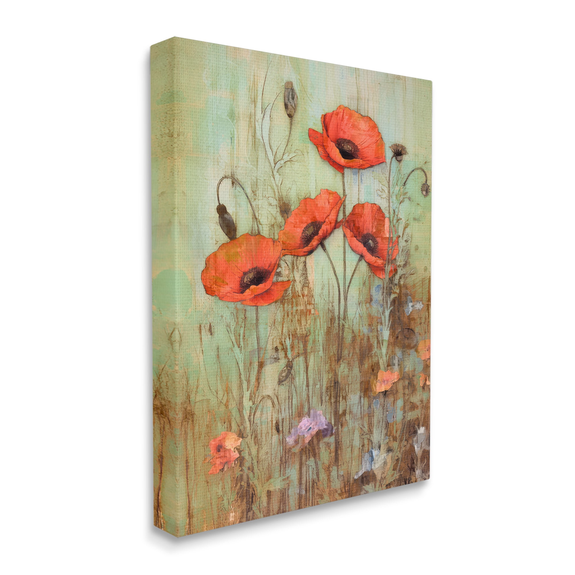 Stupell Industries Rustic Red Poppies Botanical & Floral Painting Gallery Wrapped Canvas Art Print Wall Art, 36 x 48