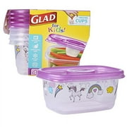 Glad for Kids Unicorns GladWare To Go Snack Storage Containers with Lids & Sauce Cups| 24 oz Kids Snack Containers with Unicorn Design, 4 Count Set with 4 Dressing or Sauce Cups