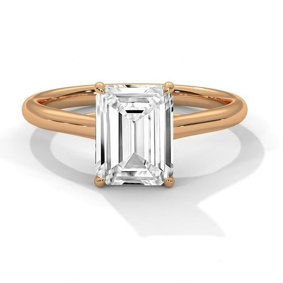 14k Rose Gold Plated Emerald Cut Solitaire Wedding Engagement Ring