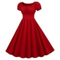 thumbnail image 2 of Lisingtool Dresses For Women 2022 Women Summer Square Neck Short Sleeve Retro 50S 60S Vintage Party Swing Dress Red L, 2 of 8