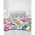 thumbnail image 2 of Full Size Quilt Bedding Set, Flowers Leaves Reversible Summer Quilt 3 Pieces, Tropical Summer Botanical Watercolor Lightweight Bedspreads Coverlets with 2 Pillow Shams for All Seasons, 2 of 5
