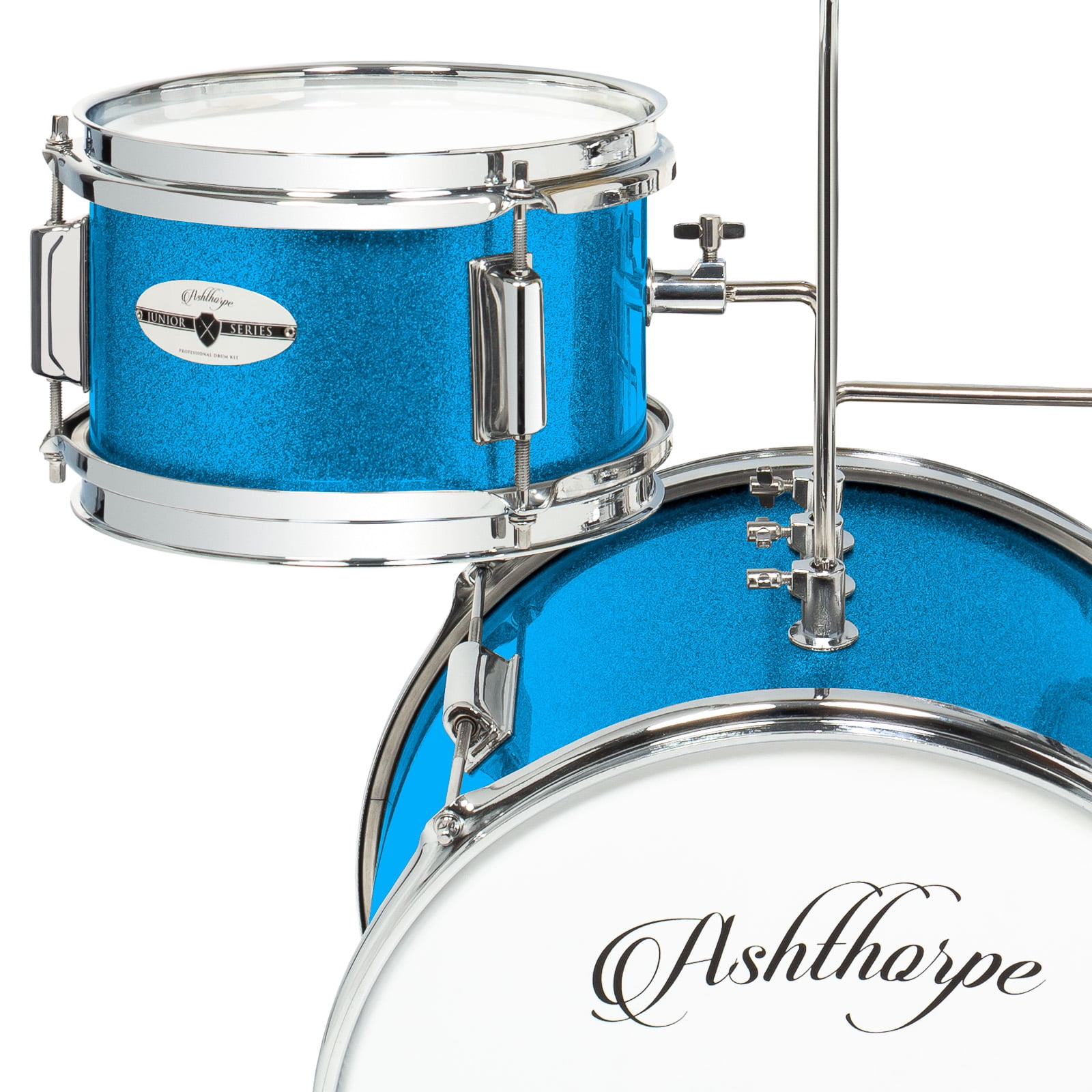 Ashthorpe 3-Piece Complete Junior Drum Set - Beginner Kit with Drummer's Throne - Blue