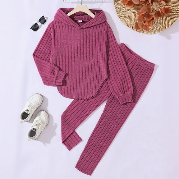 Tracksuit Athletic Sweatsuits Sets 2 Piece Long Sleeve Red Hooded Sweatshirt and Sweatpants Warm Fall Winter Clothes Clothes for 8-9 Years Old Girls