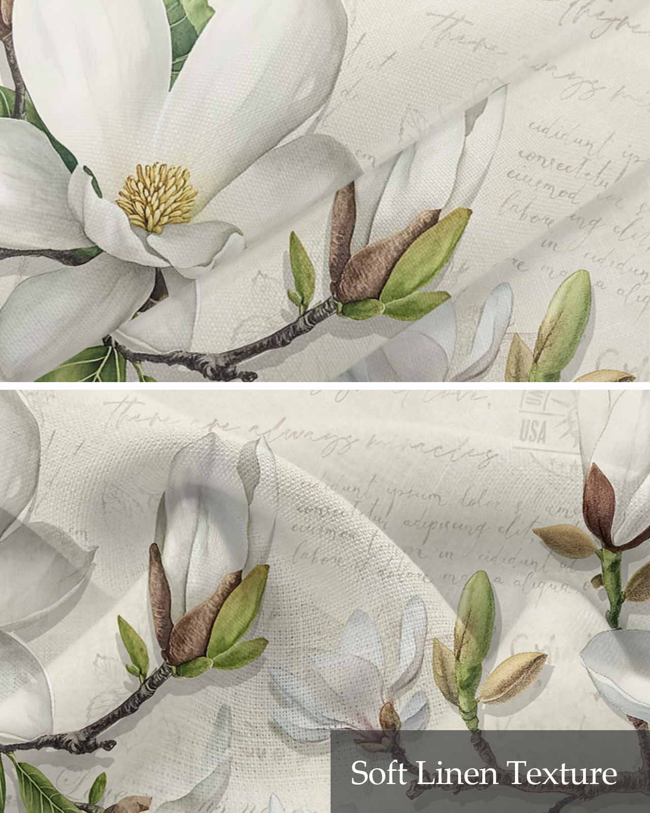Botanical Floral Kitchen Valances for Windows Farmhouse Linen Window Valance Curtain for Living Room Window Treatment Retro Country Magnolia Flowers Leaves Valance Rod Pocket Topper, 60 x 18 Inch