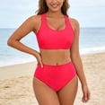 thumbnail image 2 of HAIJIE Women's Ruffle Shape Swimsuits 2026 Large Size Push Up Swimsuit with Cups Swimsuits Floral Print Tankini Sets for Women Beach Towel Wrap Skirt (Red,M), 2 of 6