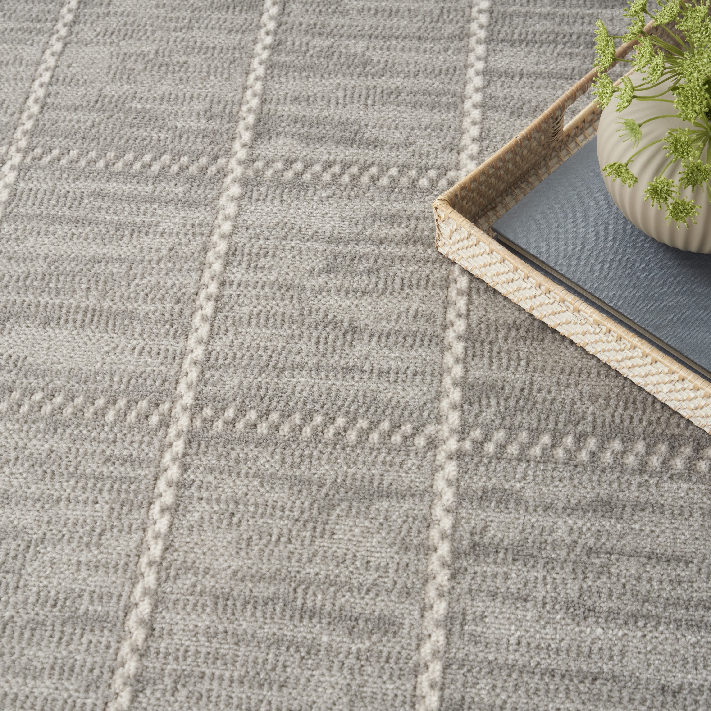 Nourison Serenity Home Geometric Light Grey 2'2" x 7'6 Area Rug (2x8)