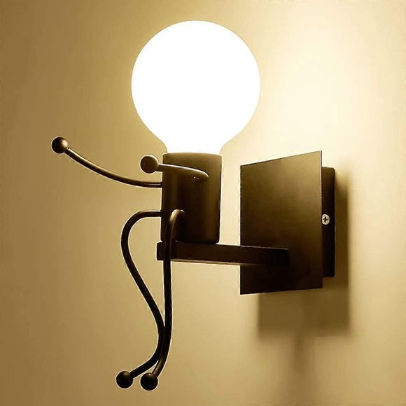 Creative Retro Wall Sconce Indoor Vintage Industrial Iron Art Deco E27 Base (Black,without light source)