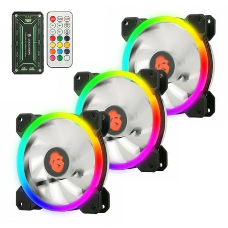 RGB PC Fans, EEEKit Unique 3-IN-1 Kit 12V 120mm RGB LED Computer Case Cooling Fan CPU Cooling Fan Arc-Shaped Frame with Remote Controller, 3-Pack