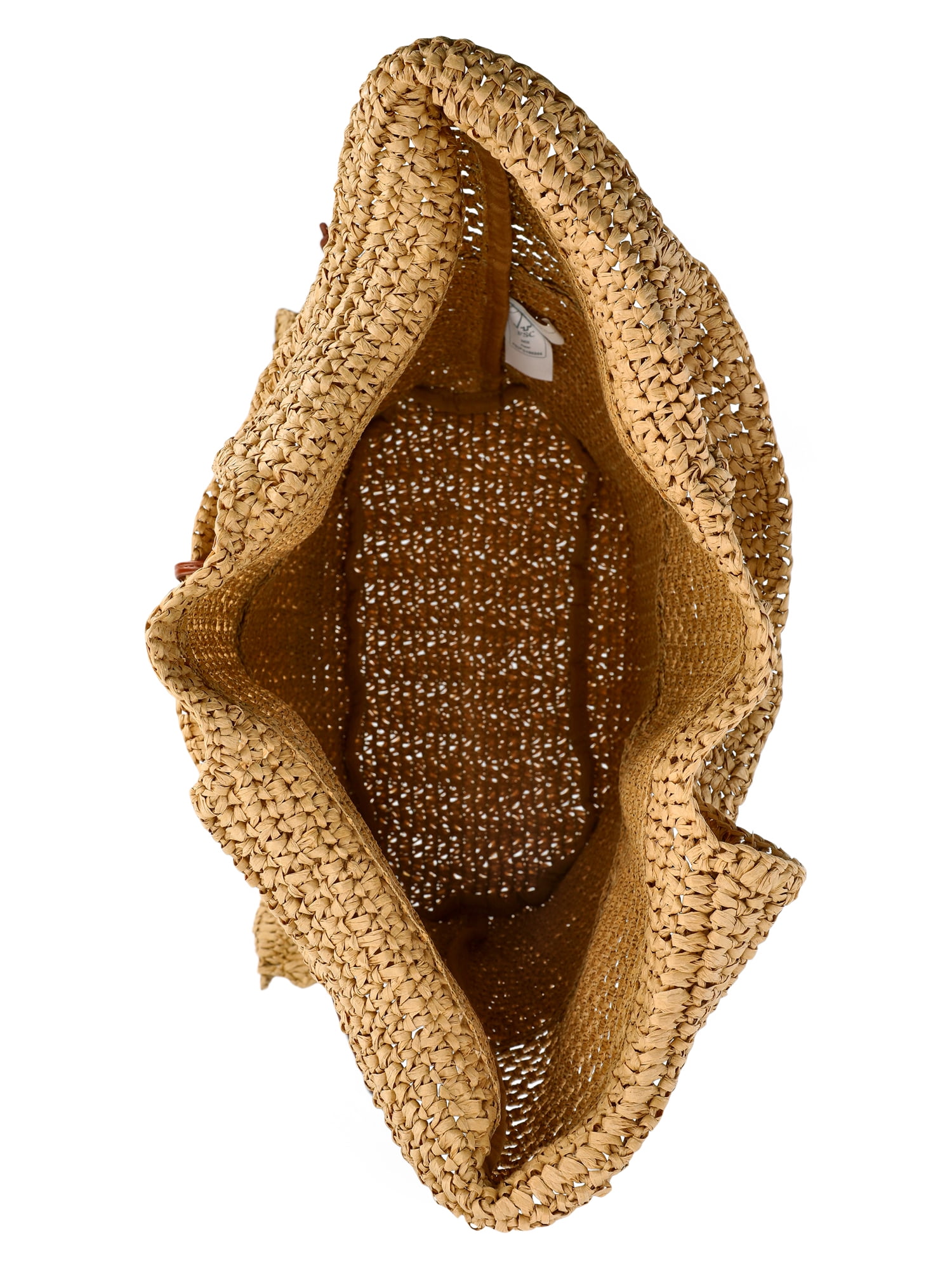 Time and Tru Women's Straw Tulip Tote Bag, Natural