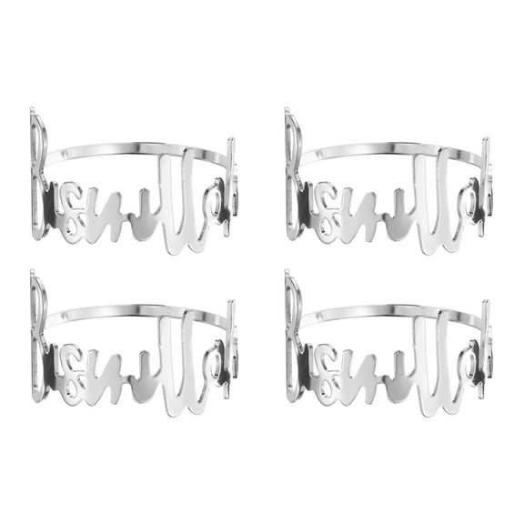 4pcs Silver Napkin Rings Metal Letter Shape Napkin Holders for Dinner