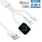 Watch Charger for Apple Watch Charger，iPhone iWatch Charger MFi Certified Upgraded Magnetic Wireless Portable Charging Cable Cord Compatible with Apple Watch Series Se 6 5 4 3 2 1-White