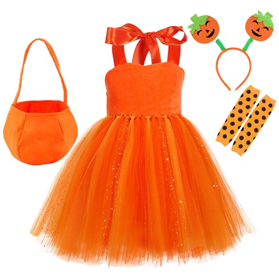 Little Girls Halloween Dress Solid Color Sequin Sleeveless With Hairband Summer Dresses Girls Size 5-6T