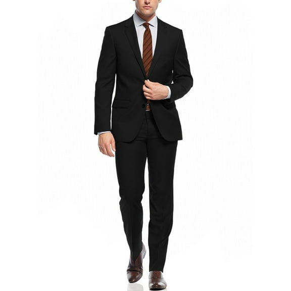 Nicoletti Mens Suit Slim Fit 2 Piece Two Button Working Buttonholes Jacket Black stripe