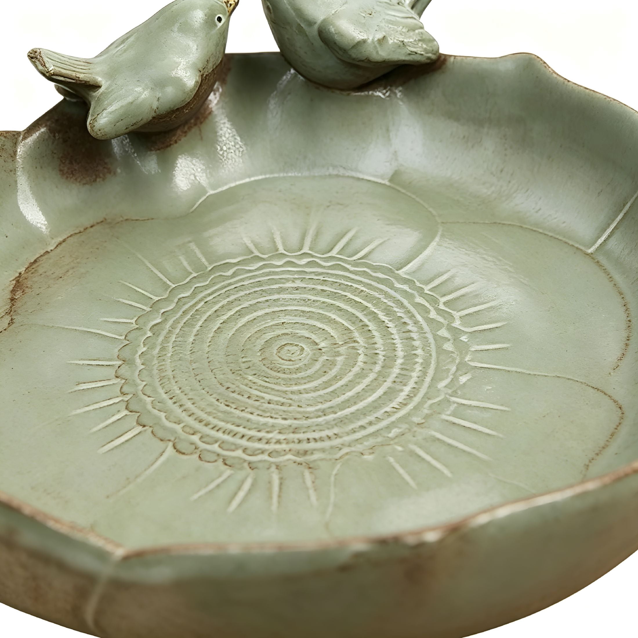 ACDANC Green Ceramic Bird Bath Bowl-9.45-Inch Ceramic Bird Baths for Outdoors,Durable Ground Bird Bath Bowl Ideal for Garden,Tabletop,Deck,Balcony&Lawn Use
