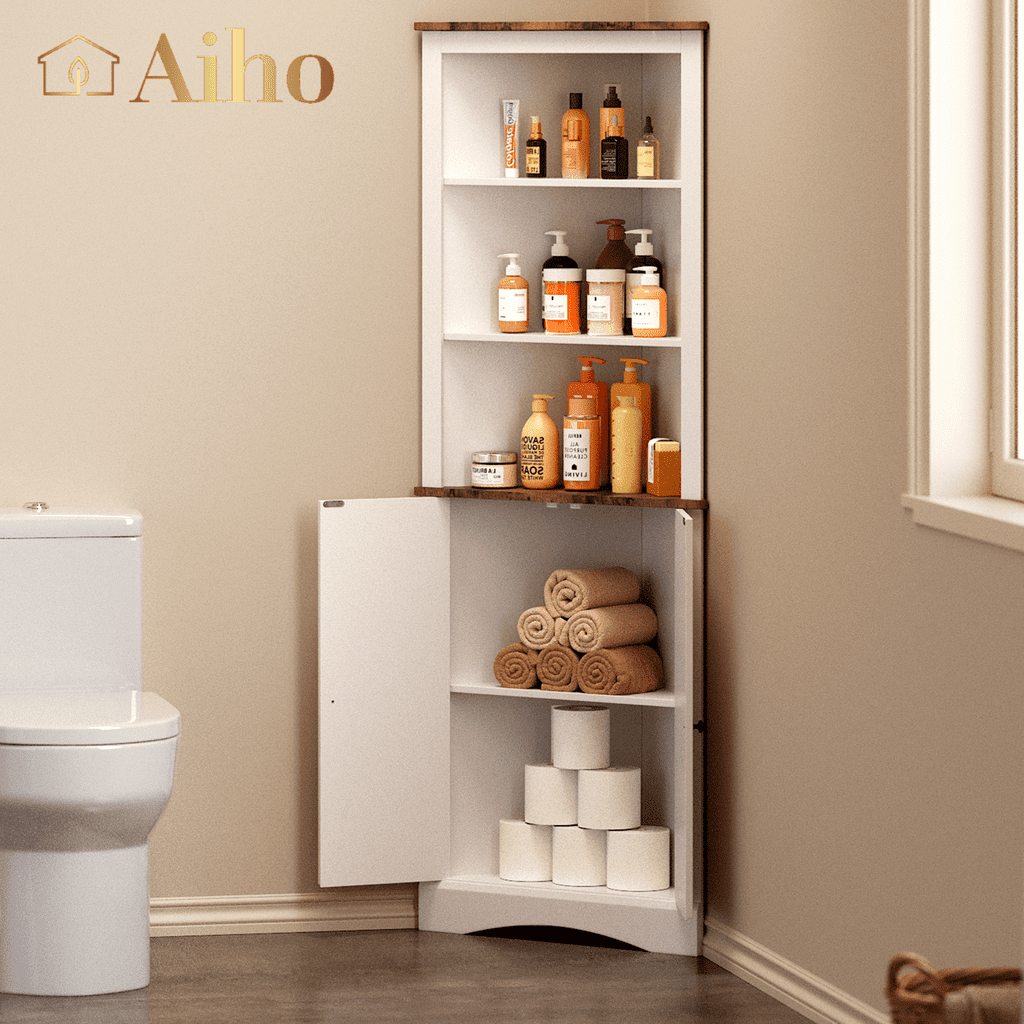 Aiho 33" Bathroom Storage Cabinet, Bathroom Floor Cabinet with 4 Drawer & 2 Shelves, Wooden Freestanding Cupboard for Bathroom - White