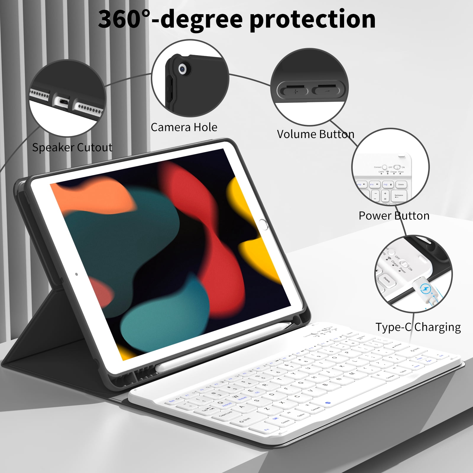 SZPSGC Keyboard Case for ipad 10.2" 9th/8th/7th Gen,Wireless Magnetic Detachable Keyboard for iPad 9th/8th/7th, with Built-in Pencil Holder, Black