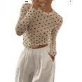 thumbnail image 3 of Women'S Round Neck Polka Dot Perspective Mesh Slim Fit Long Sleeve Shirt M, 3 of 7