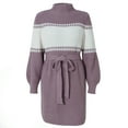 thumbnail image 6 of Womens High Neck Knit Sweater Dress Belt Sexy Casual Striped Mini Dresses Long Sleeve Comfy Stretchy Knitwear, 6 of 6