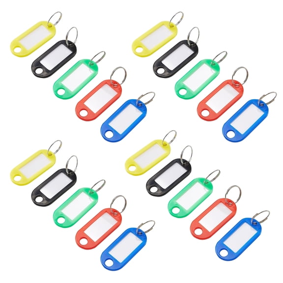 50 Pcs Key Ring Tags - Key Tags Plastic Assorted Colours,Identifiers,Name and Labels,Adapt to USB Drive,Pets,Bags Split Ring Window Lucky Line Flexible Colored
