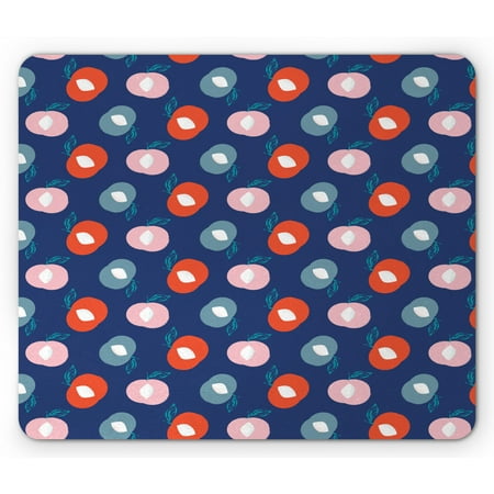 Peach Mouse Pad, Repeating Abstract Motifs of Taste Exotic Fruits Illustration Print, Rectangle Non-Slip Rubber Mousepad, Dark Blue and Multicolor, by