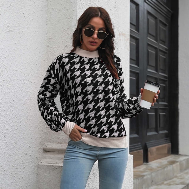Qertyioot Pulls pulls for Femmes, Pull Mince Casual Couleur Unie Chandail à Col Rond