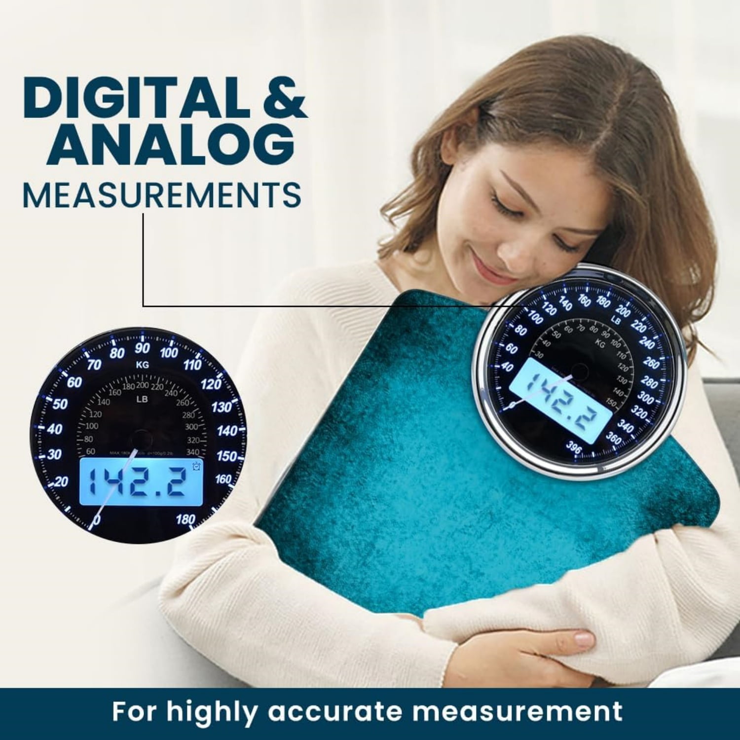 Highly Advance 2-in-1 Digital & Analog Weighing Scale for Body Weight-400lbs, 4 High Precison GX Sensor Accurate, Thick Tempered Glass, Extra Large Display (Blue)