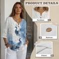 thumbnail image 6 of Xoenoiee Peacock Cloud Print Linen Button Down Shirt for Women 3/4 Sleeve V Neck Blouses Casual Summer Loose Fit Cotton Gauze Blouses, M, 6 of 7