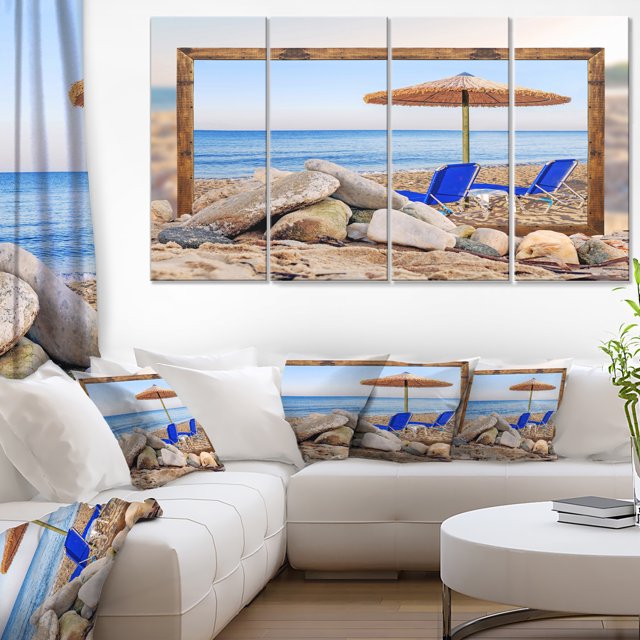 Framed Effect Beach with Chairs Umbrella