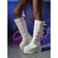thumbnail image 5 of SACFOF Women's Knee High Wedge Platform Boots Round Toe Punk Goth Knee High Motorcycle Combat Boot Metal Buckle Chunky Heel Boots, 5 of 6