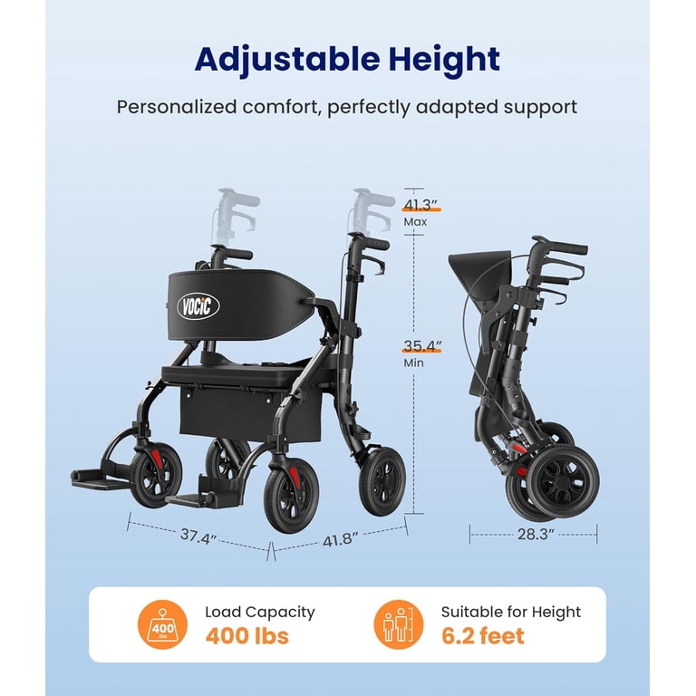 VOCIC Z59 Bariatric Rollator Walker with Seat 400 lb Capacity, 2