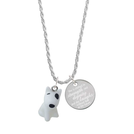 Delight Jewelry Resin White Bull Terrier Dog She is Clothed in Stength and Dignity Charm Necklace, 20"+3"