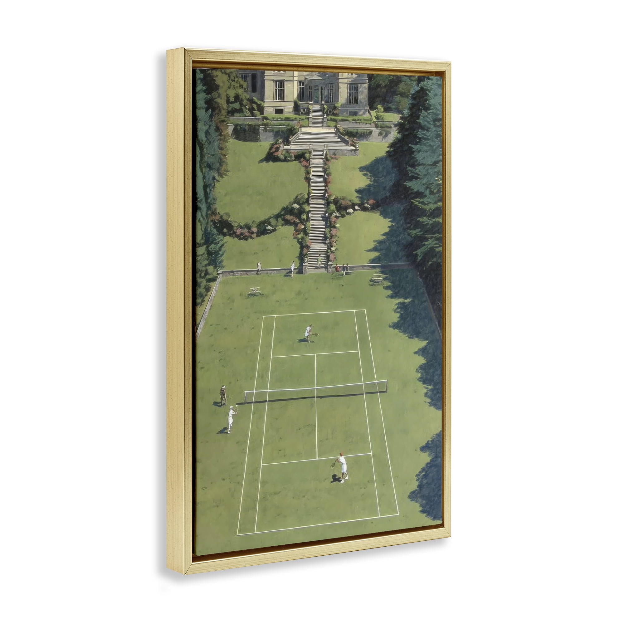 Stupell Industries Tennis Court at Mansion Gold Framed Floater Canvas Wall Art, design by Petal Prints Design