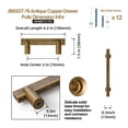 thumbnail image 2 of Goo-Ki Antique Brass Cabinet Handles of 3''(76mm) Hole Center, Cabinet Pulls for Drawer,Dresser,Cupboard Wardrobe, 6 Pack, 2 of 7