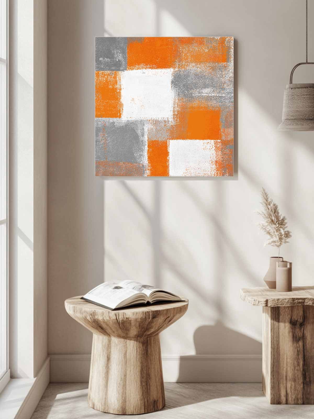 Orange Grey Abstract Art Canvas Wall Art, White Graffiti Retro Gradient Framed Wall Decor Modern Artwork Prints Painting for Living Room, Bedroom, Kitchen & Cafe Decor 16x16 Inch