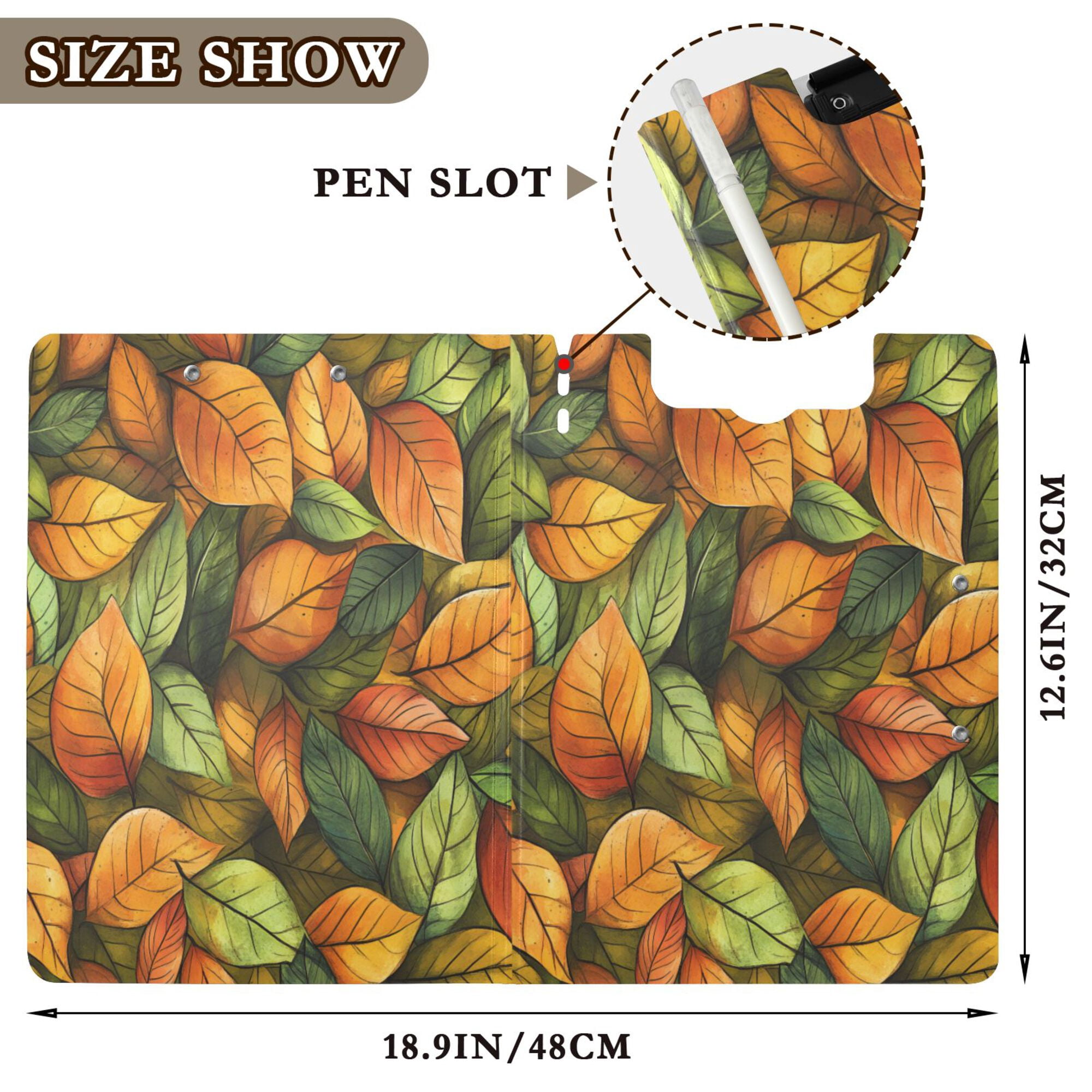 FORMRS A4 Clipboard Folder with Pen Holder Horizontal Foldable School Office Binder, Green Retro Leaves