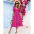 thumbnail image 2 of Vestido de verano AUSELILY para mujer, cuello en V, manga corta, rojo rosa, 2 of 6