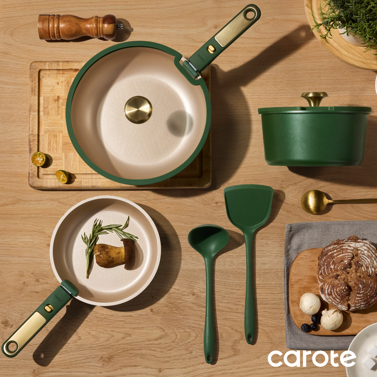 Carote 21-Piece Nonstick Cookware Set with Detachable Handles, Green photo 4